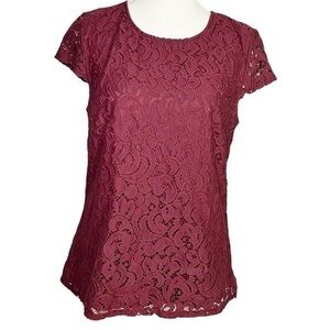 Laundry by Shelli Segal Elegant Lace Burgundy Cap Sleeve Top